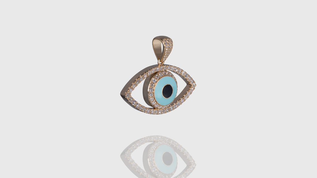 14K Yellow Gold Emerald Eye Diamond Pendant