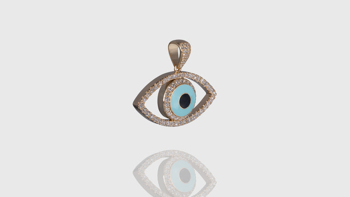 14K Yellow Gold Emerald Eye Diamond Pendant