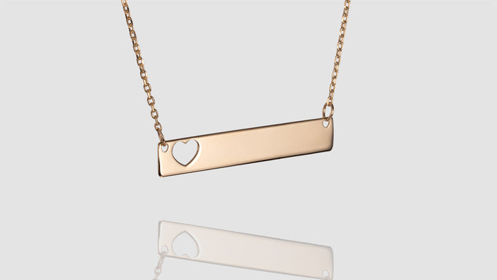 10K Yellow Gold Bar Heart Necklace