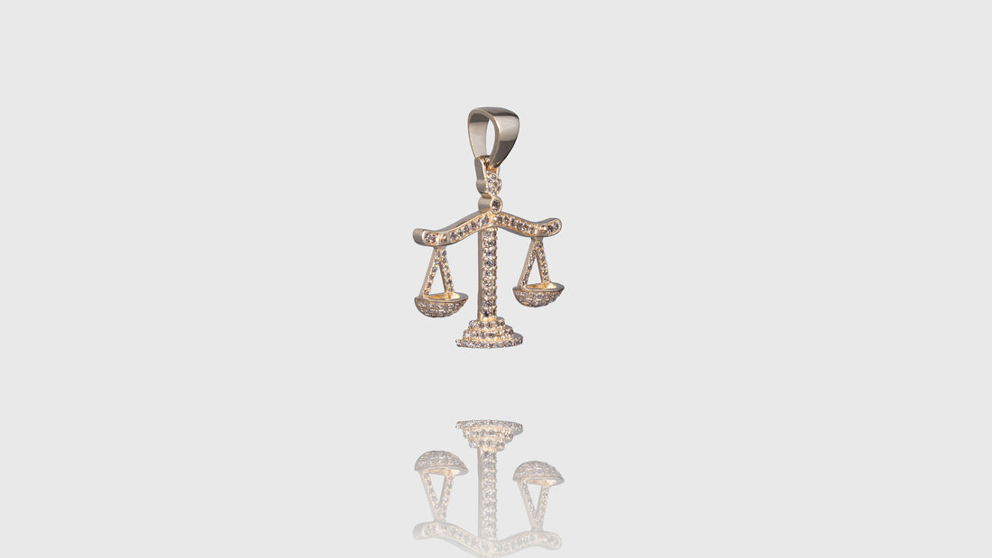 14K Yellow Gold Libra Scale Diamond Pendant