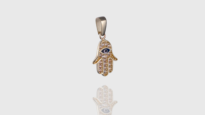 10K Yellow Gold CZ Eye In Hamsa Hand Mini Charm Pendant