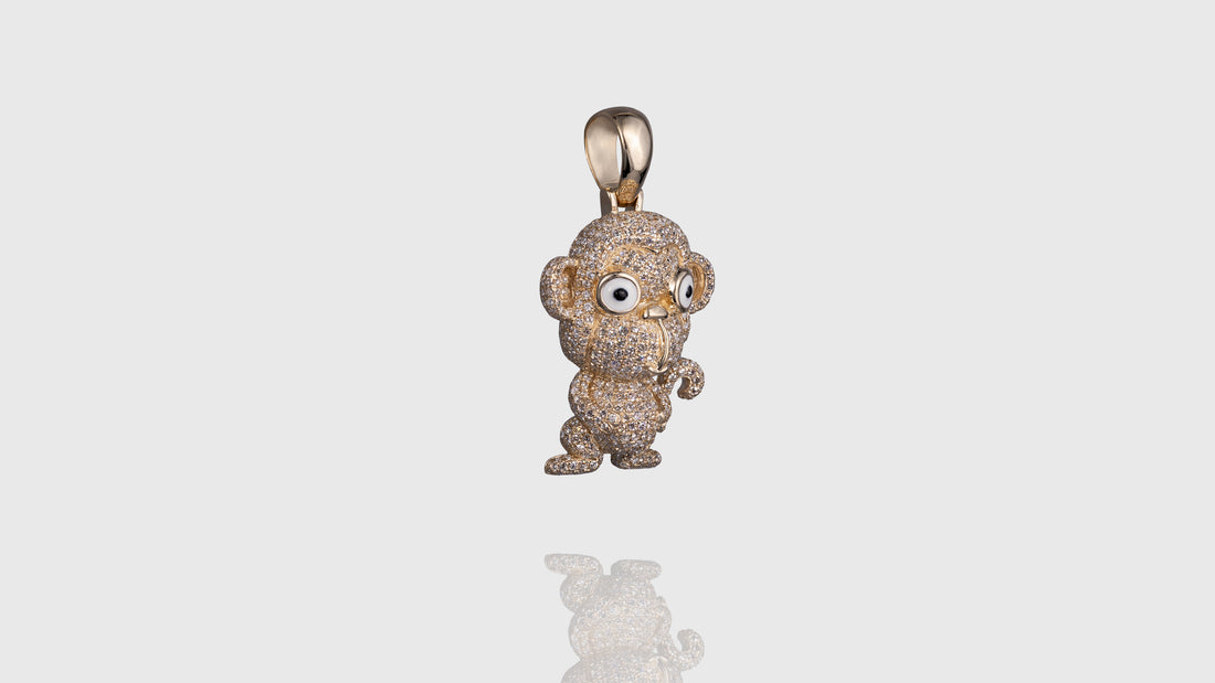 14K Yellow Gold Monkey Chinese Zodiac Diamond Pendant