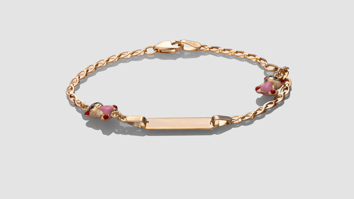 10K Yellow Gold Pink Teddy ID Bracelet