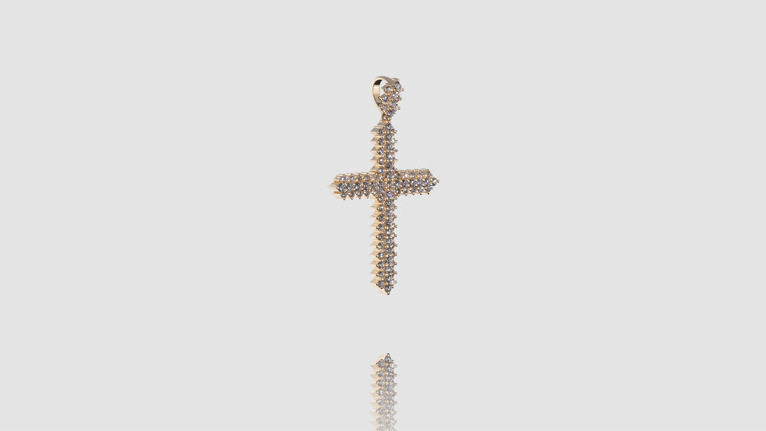 14k Yellow Gold Pyramidal Cross Diamond Pendant