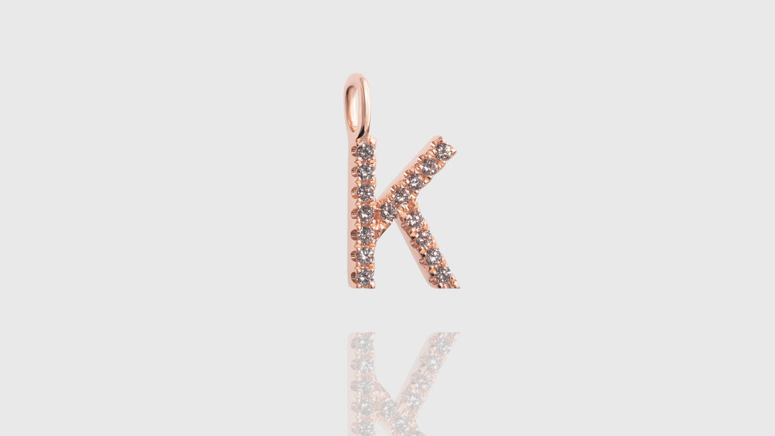 14K Rose Gold Diamond Initial Charm Pendant