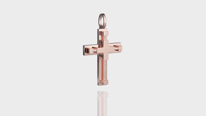 10K Rose Gold Rope Cross Pendant