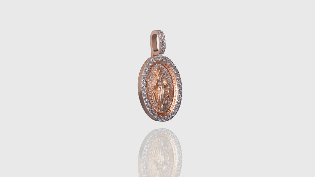 18K Gold Virgin Mary Diamond Pendant