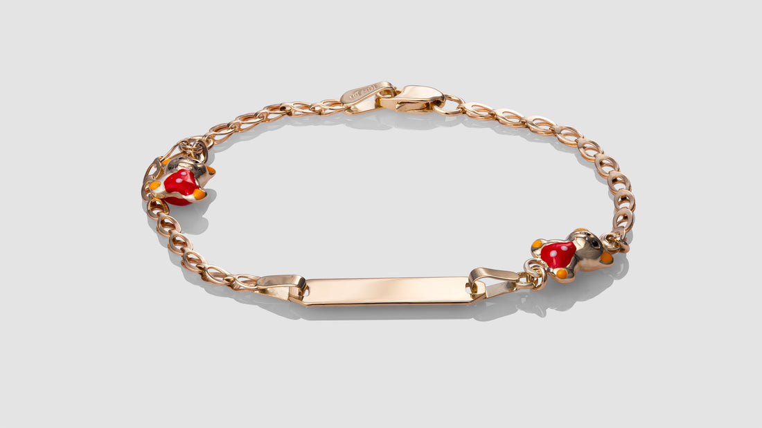 10K Yellow Gold Red Teddy ID Bracelet