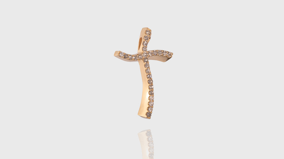 10K Yellow Gold Twisted Cross Diamond Pendant