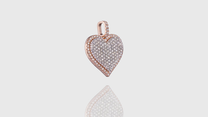 14K Two-Tone Gold Flat Layered Diamond Heart Pendant