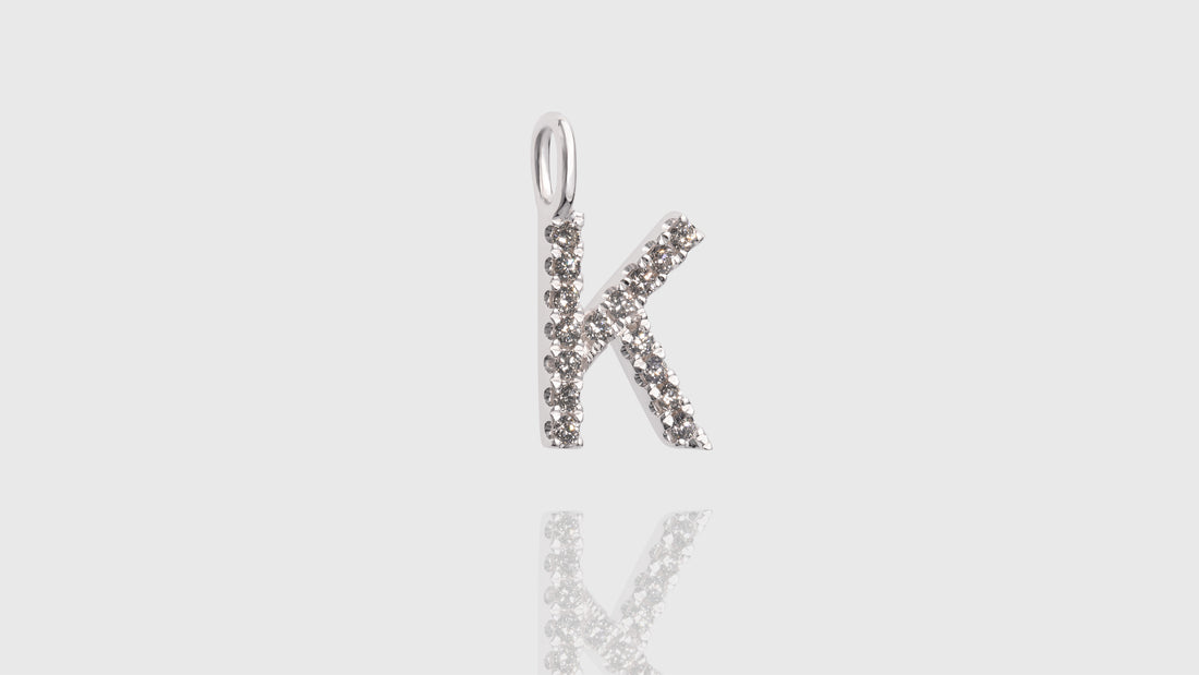 14K White Gold Diamond Initial Charm Pendant