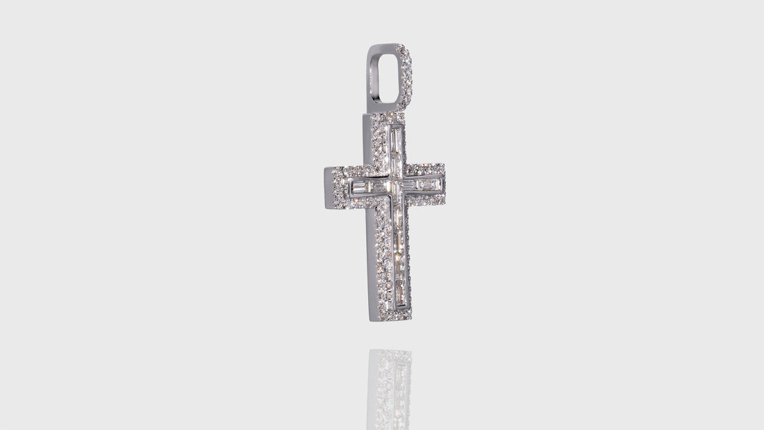 14K Gold Layered Baguette Diamond Cross Pendant