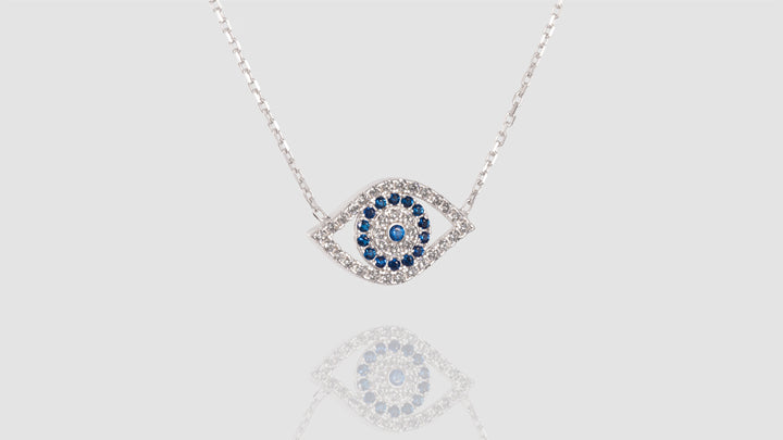 10K White Gold CZ Eye Chain Necklace