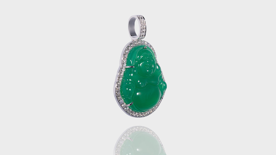 14K Rose Gold Green Jade Diamond Pendant