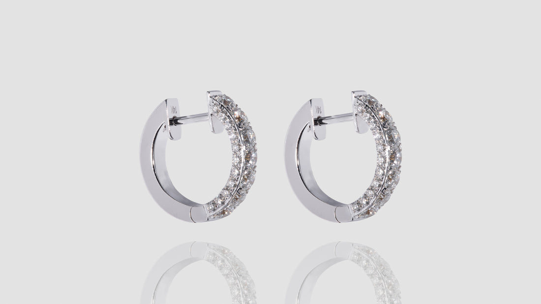 14K White Gold Huggie Diamond Earrings