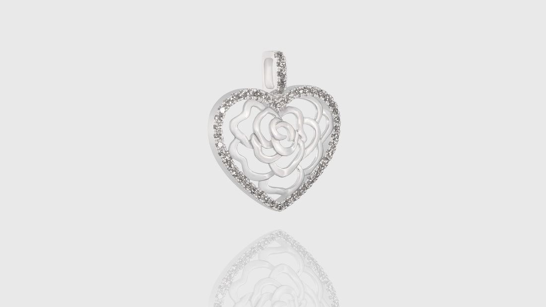 18K Gold Rose In Heart Diamond Pendant