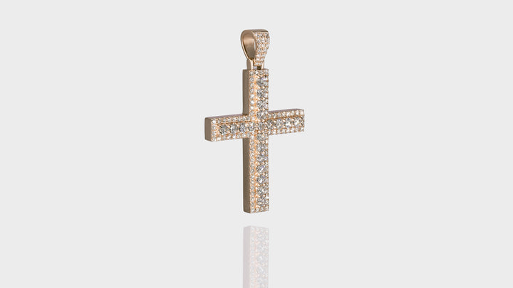 14K Yellow Gold 3D Cross Diamond Pendant