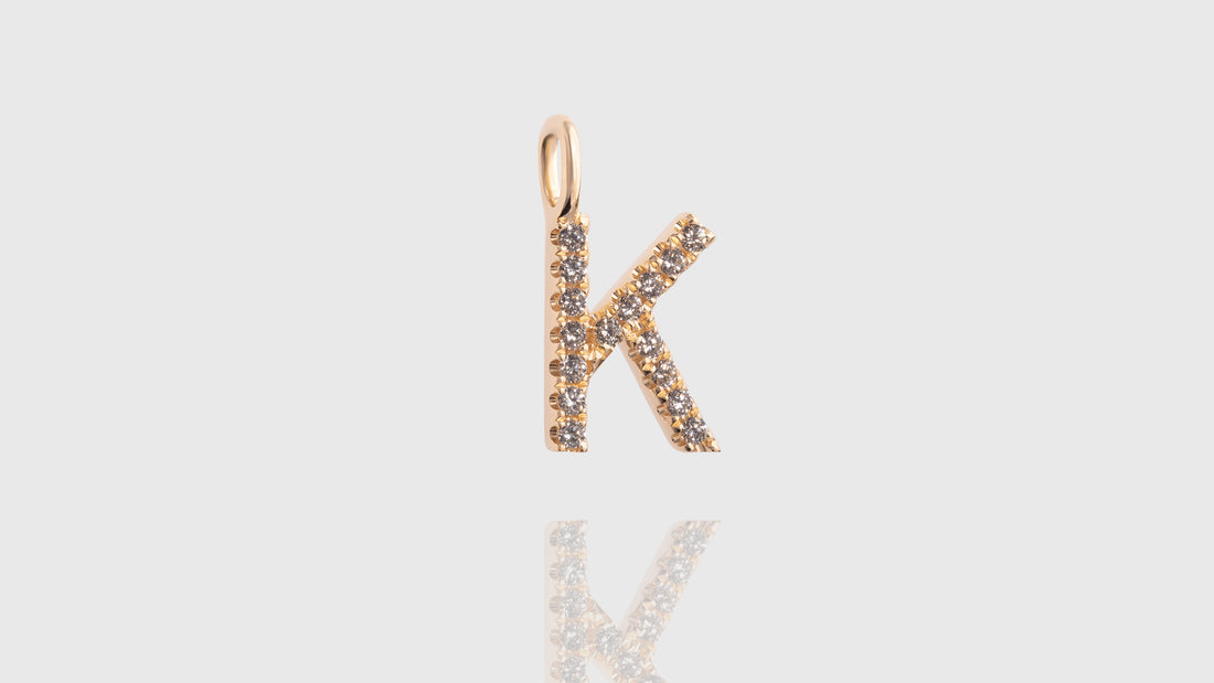 14K Gold Diamond Initial Charm Pendant