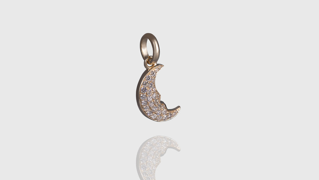 14K Rose Gold Crescent Moon Charm Diamond Pendant