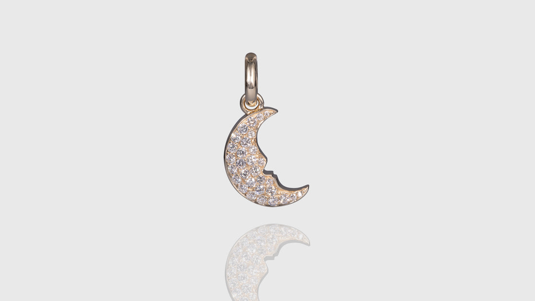 14K Rose Gold Crescent Moon Charm Diamond Pendant