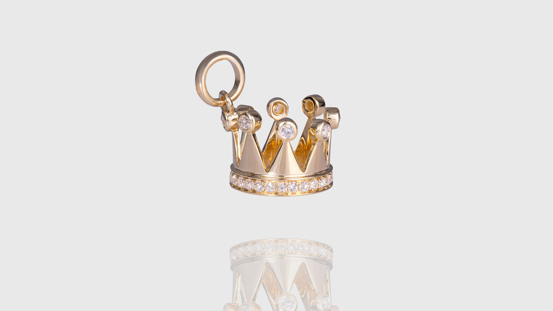 14K Rose Gold Diamond Mini Charm Crown Pendant