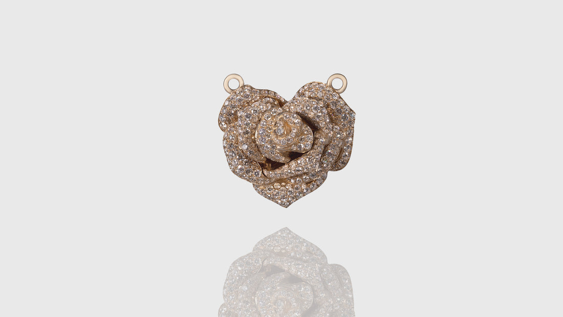 14K Gold Diamond Rose Pendant