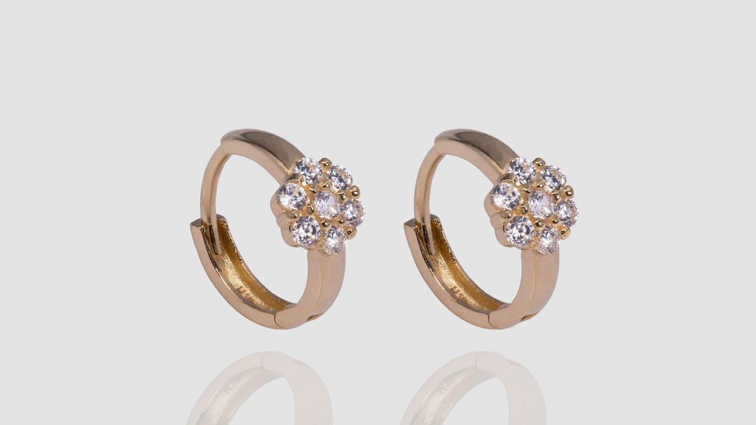 14K Yellow Gold CZ Flower Huggies