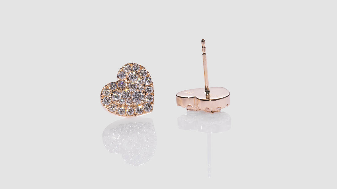 18K Gold Heart Diamond Earrings