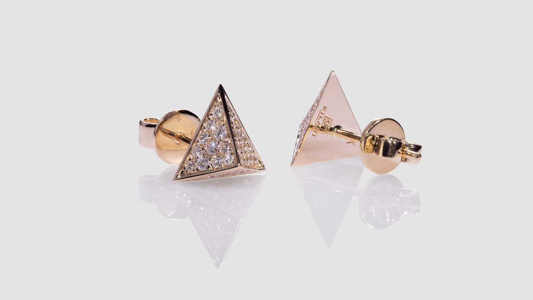 14K Gold Pyramidal Shape Diamond Earrings