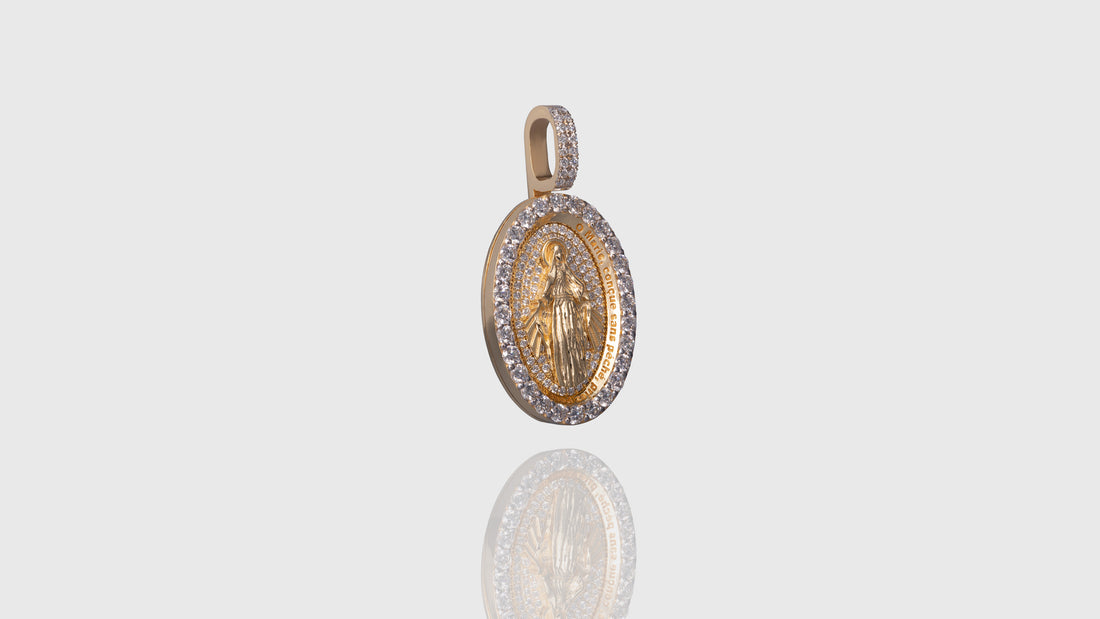 18K Gold Virgin Mary Diamond Pendant